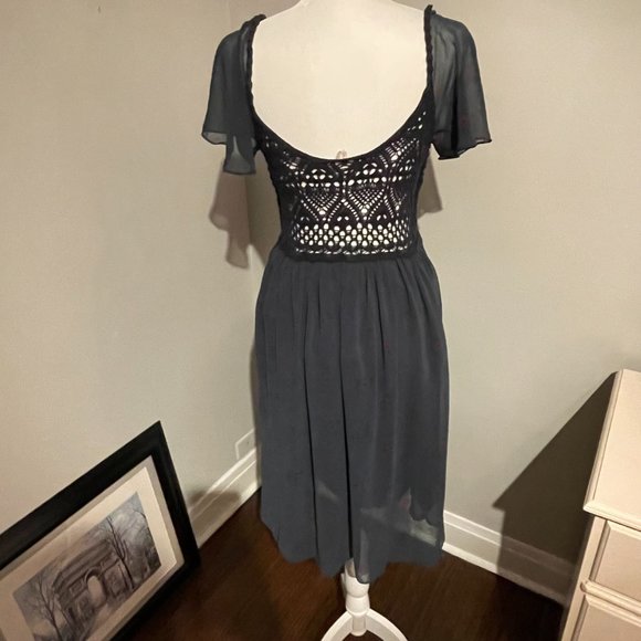 Free People Dark Green Crochet and Chiffon Floral Dress, Size Medium - Picture 5 of 16